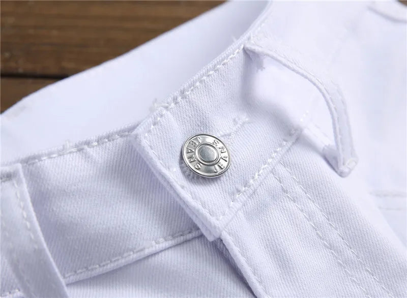 High Street Fashion Herren Jeans Nachtclub Schwarz Weiß Farbe Persönliche Designer Bedruckte Jeans Männer Punk Hosen Dünne Hip Hop Jeans