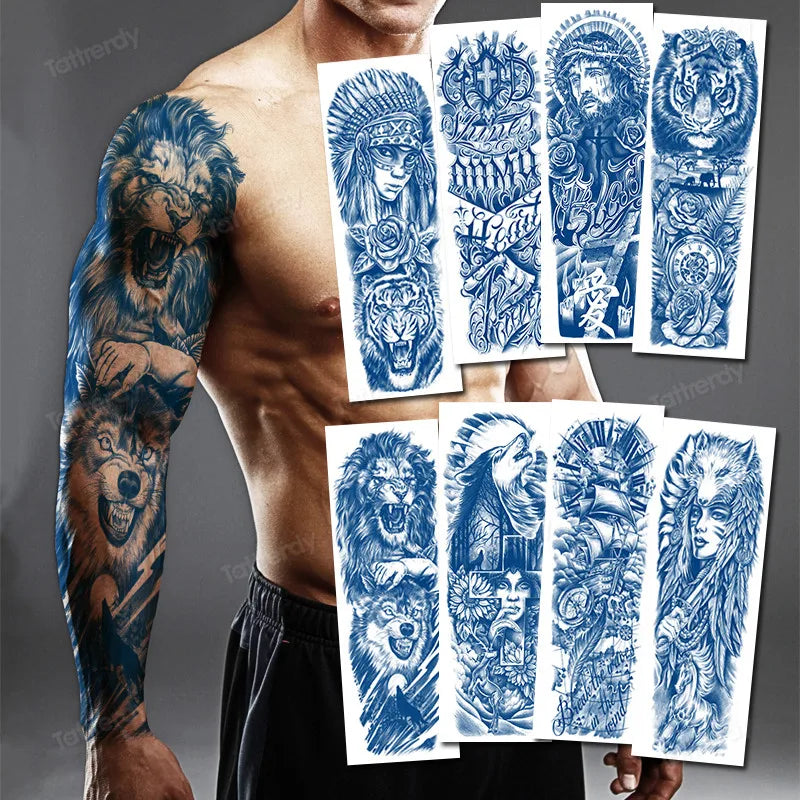 Full Arm Sleeve Temporary Tattoos Juice Ink Lasting Semi Permanent Body Art Sexy Large Fake Tattoo for Men Women Adult Beauty