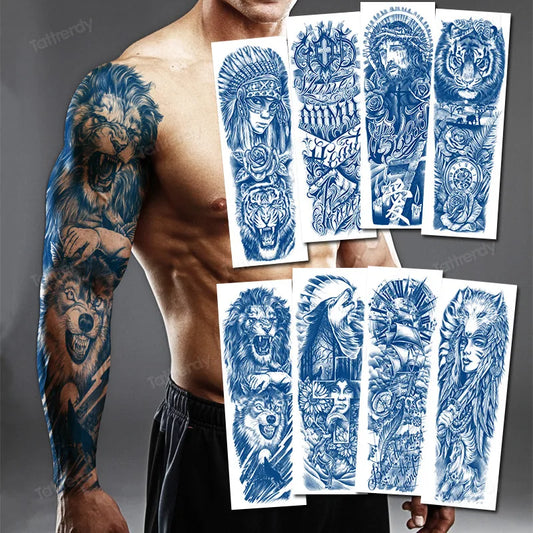 Full Arm Sleeve Temporary Tattoos Juice Ink Lasting Semi Permanent Body Art Sexy Large Fake Tattoo for Men Women Adult Beauty