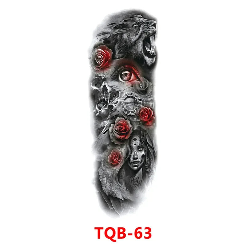 Waterproof Temporary Tattoo Sticker Full Arm Large Skull Old School Tatoo Stickers Flash Fake Tattoos for Men Women