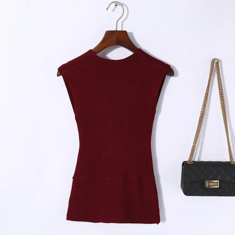 Sexy Deep V Neck Sweater Women 2025 New Womens Clothing Slim Bottoming Large Elastic Knitwear Rib Cotton Sleeveless Top Jerseys