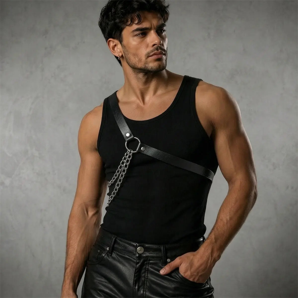 Men's Faux Leather Harness Punk Adjustable PU Leather Body Chest Harness with Buckle Strap for Party Date Club Wear Costume