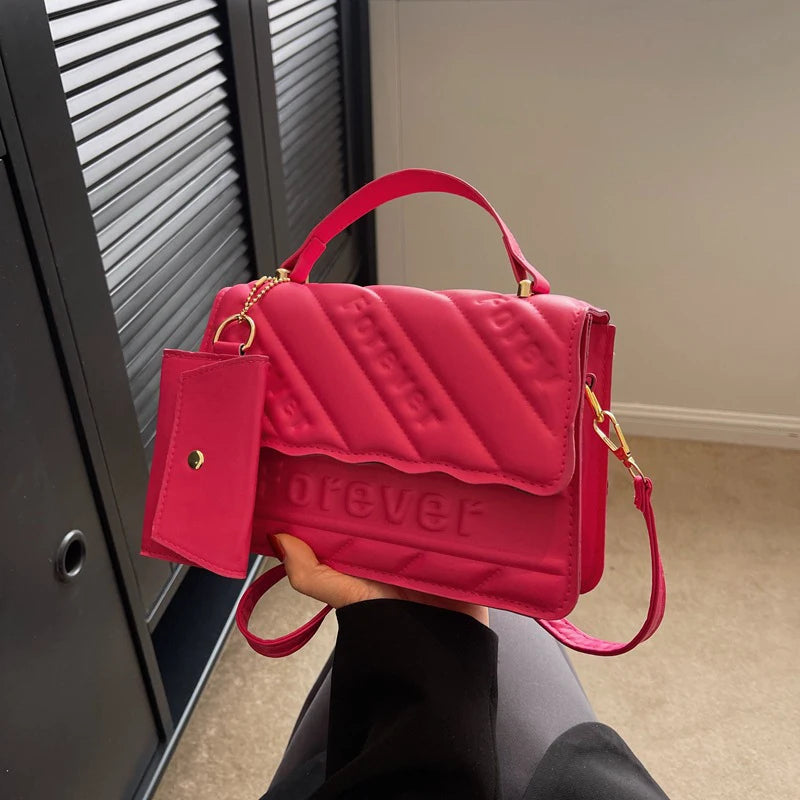 Neue modische Umhängetasche aus gestepptem PU-Leder für Damen, quadratische Handtaschen, Markendesigner, kleine Umhängetaschen für Frauen