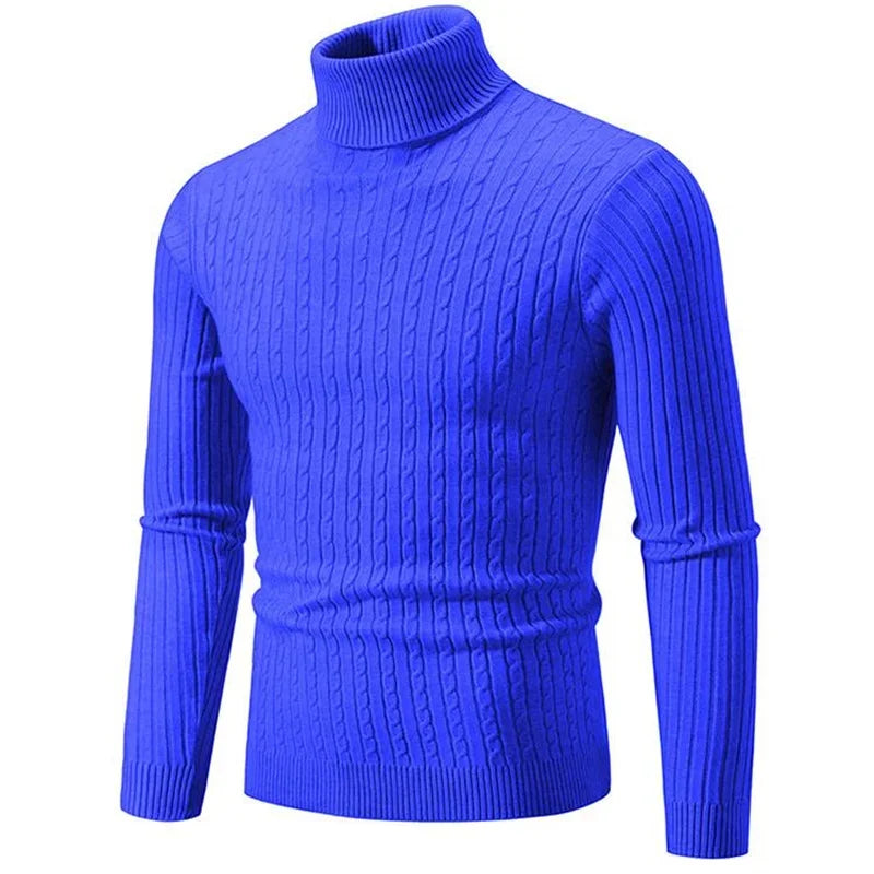 2025 New Men Solid Colour Turtleneck Sweater Black , White , Royal Blue, Fashion Simple Male Casual Pullover Tops