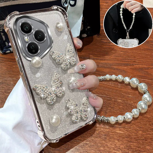 Honor400 PRO CASE ELEGANT Pearl Lanyard Shockproof Cover For Honor 400 Pro Lite Bling Case Silicone Protective Lens Bag 400pro