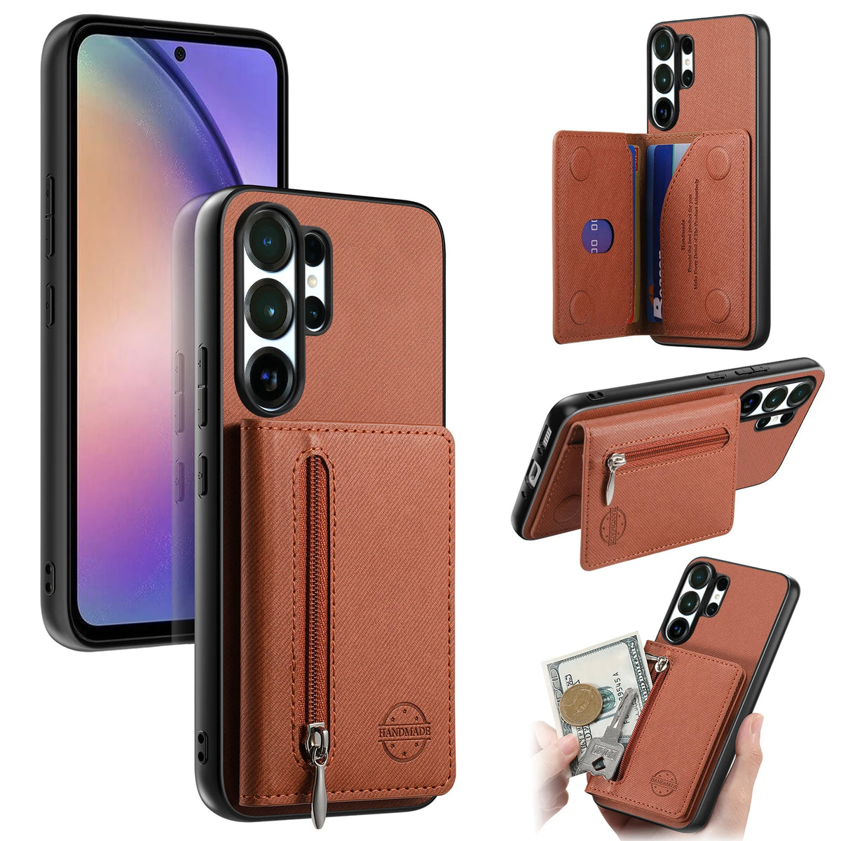 Zipper Cards Wallet Leather Phone Case For Samsung Galaxy S26 S24 S23 S22 Ultra Plus S23 S26 S25FE Purse Card Holder Stand Cover