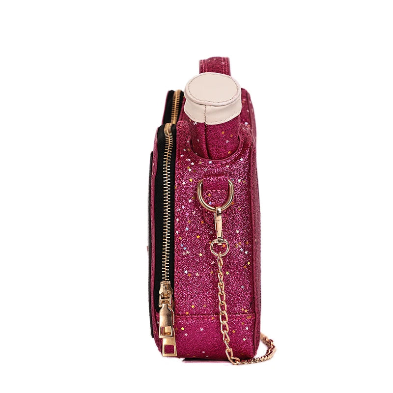 Women's PU leather fashion trend personality laser sequin embroidery letter creative oil bottle bag single room crossbody bag