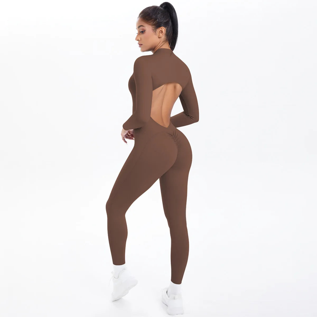 Women's Seamless Yoga Jumpsuit - Front Zip Open Back Breathable One-Piece Bodysuit for Gym Running Fitness Workout