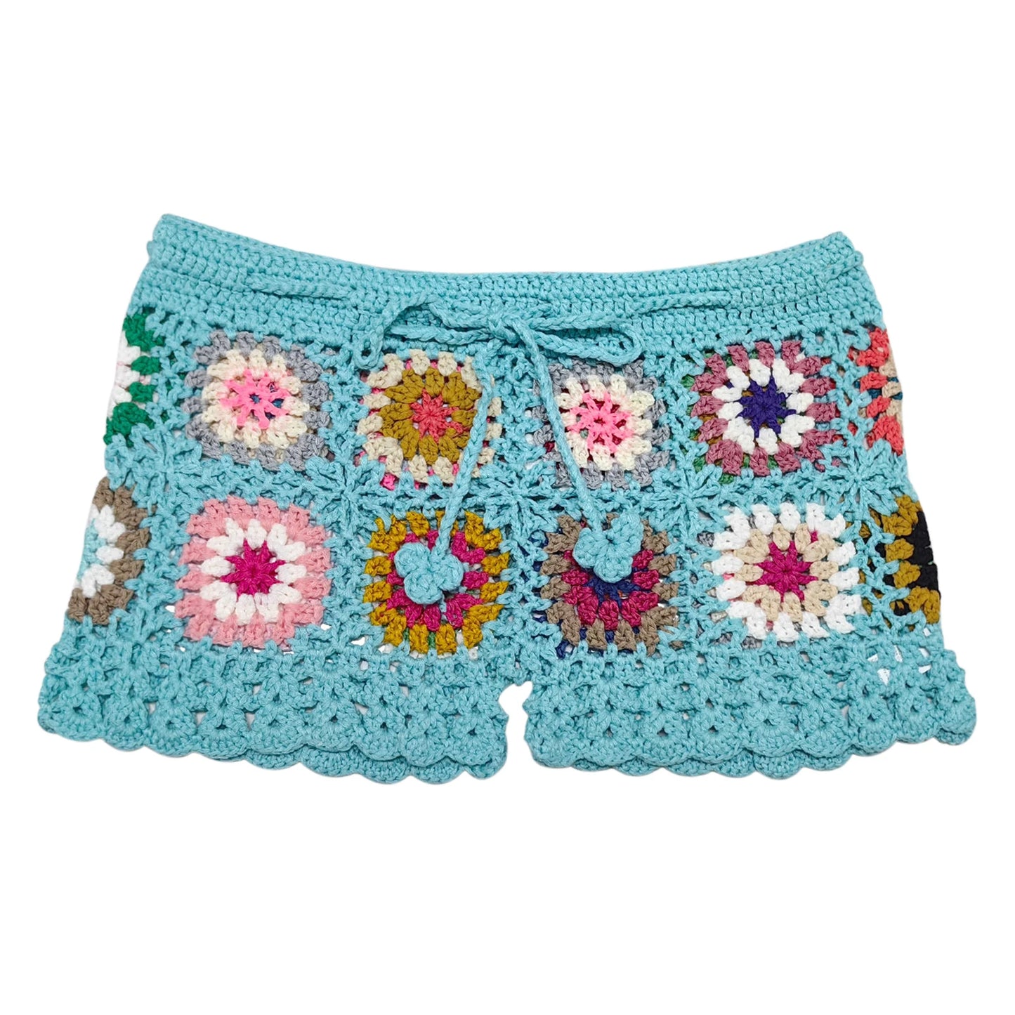 Women Knit Crochet Beach Shorts Swimsuit Cover Ups Casual Hollow Out Elastic Waist Drawstring Short Pants Lounge Shorts Swimwear