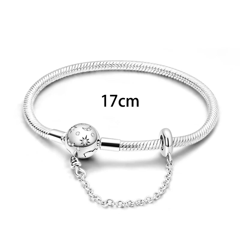 Original Women Bracelet 925 Silver17-20CM Starry Full Moon Safety Chain Snake Bone Chain Bracelet Fit DIY Exquisite Jewelry Gift