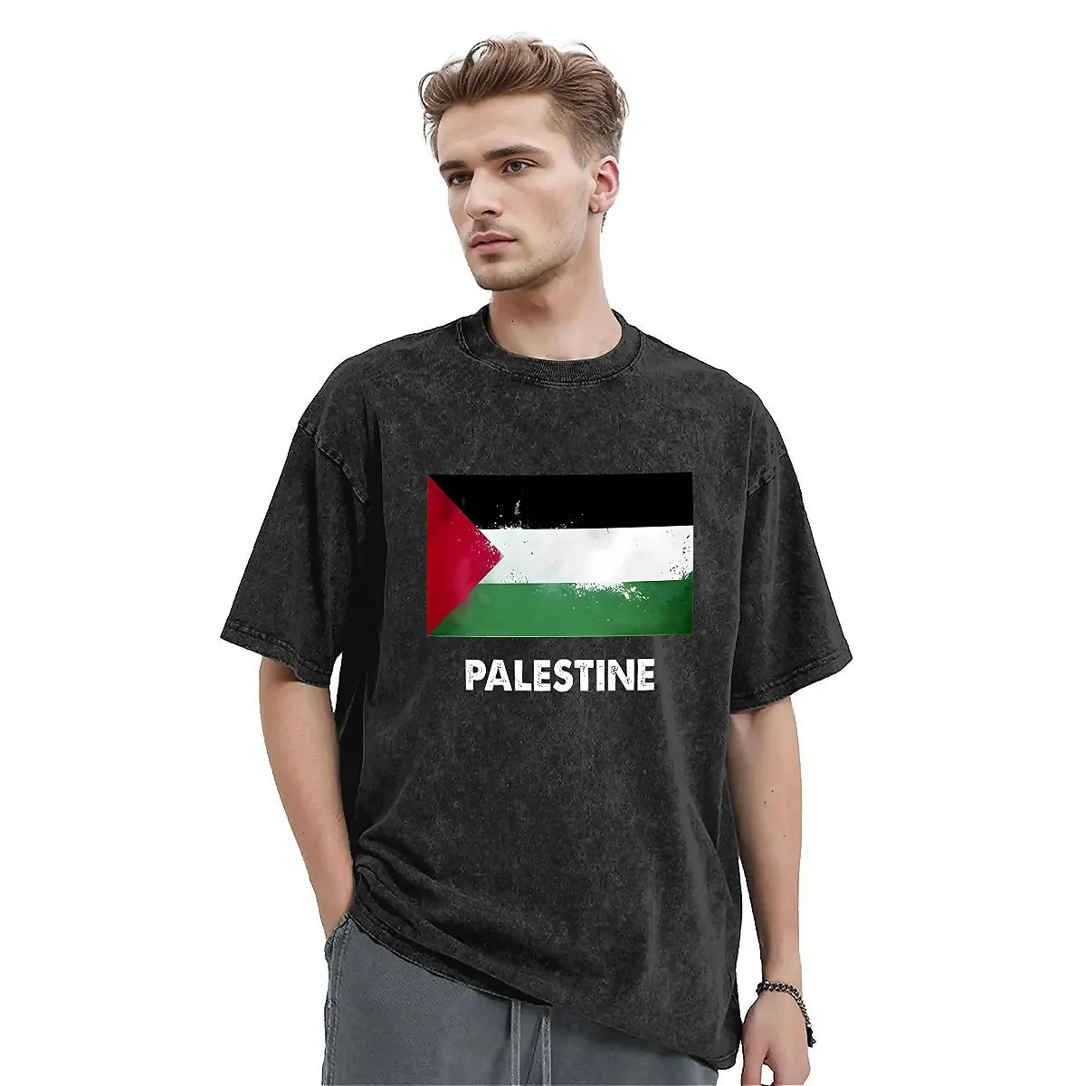 Streetwear Washed T-Shirt P-Palästina Flagge Einfache T-Shirts Palästina Hip Hop T-Shirt für Männer Frauen Strand Y2K Klassische Kleidung