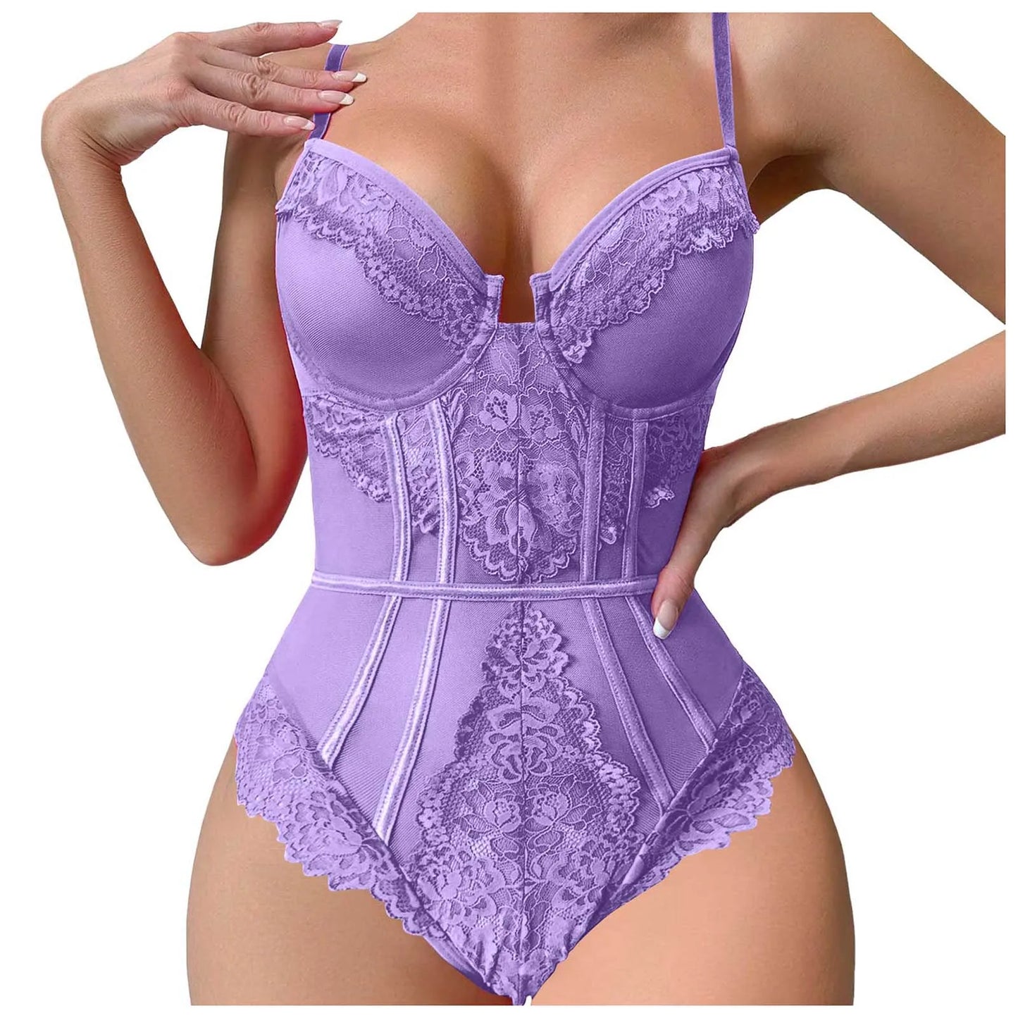 Sexy White Lace Bodysuit Strappy Sheer Corset Lingerie Seductive Push Up Teddy Bodysuit For Women Sexy Lace Mesh Lingerie