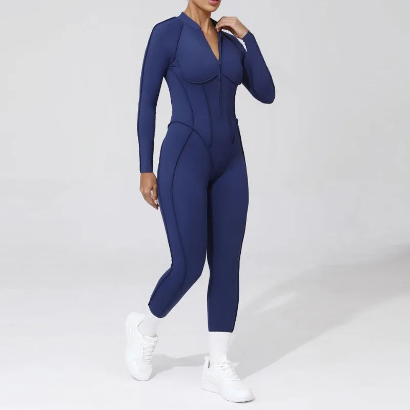 Women's Tracksuit Gym Workout Sports Clothes Outfit Zipper Jumpsuit Yoga Fitness Overalls Set Open Back Bodysuits Suit for Women