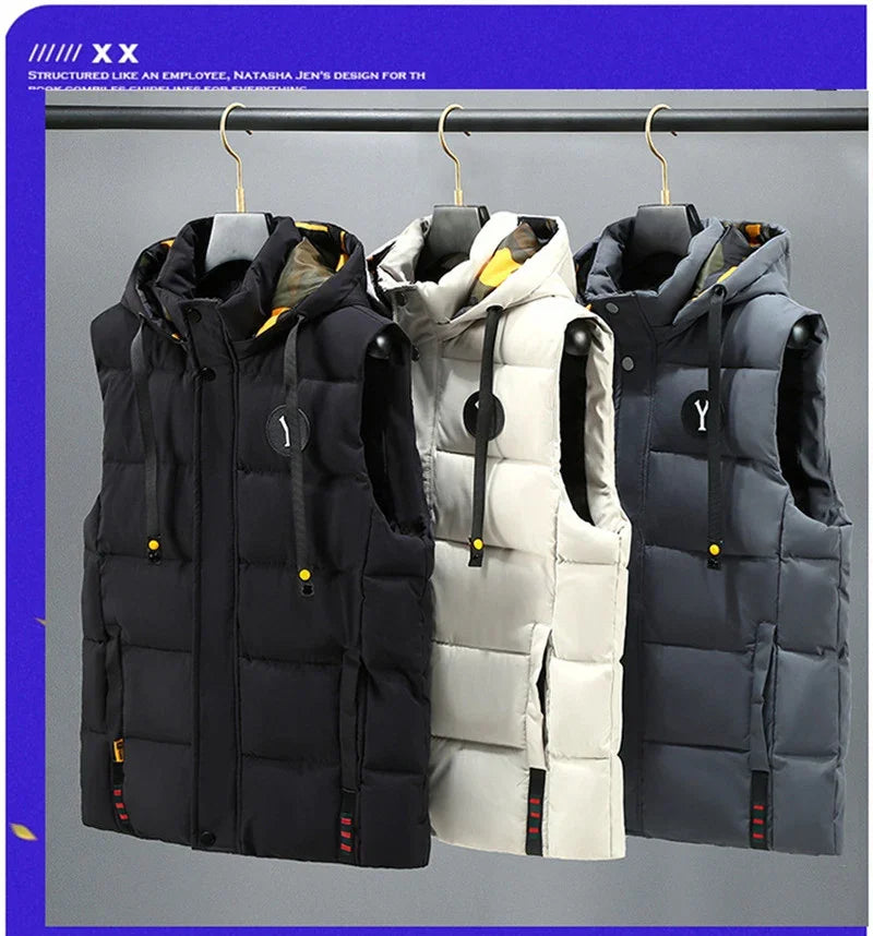 Weste für Herren, Baumwolle, warm, ärmellos, Mantel, Mütze, abnehmbar, gepolstert, Winterweste, Arbeitskleidung, männlich, hochwertige Kleidung, 5XL