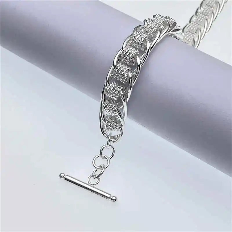 925 Sterling Silver Bracelet Fashion Round Mesh Bracelet for Women Engagement Wedding Jewelry Gifts