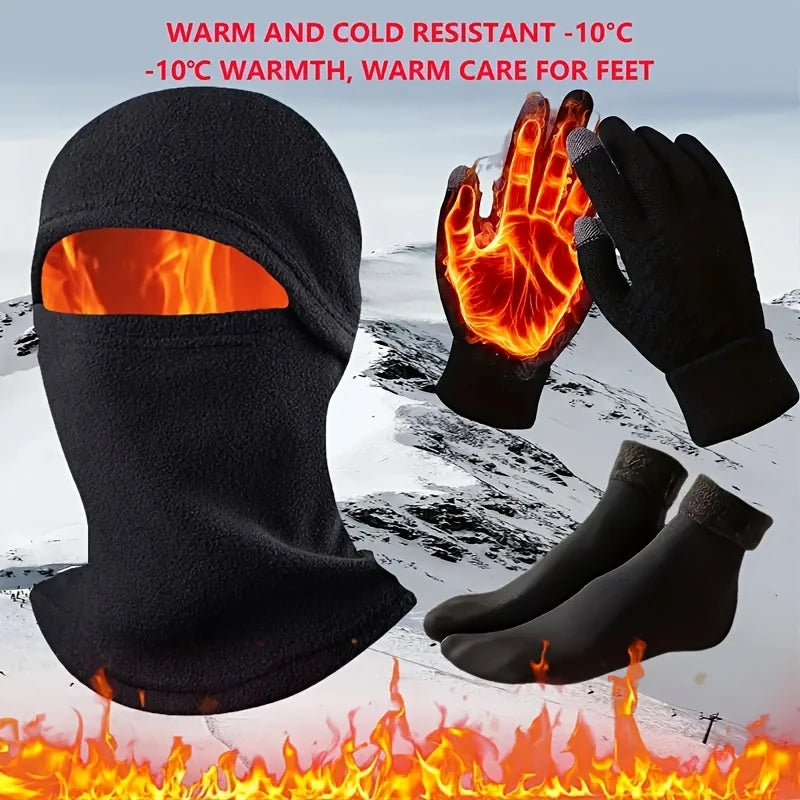 3PCS/Set Of Winter Warm Outdoor Cycling Set, Unisex Hat, Scarf, Gloves, Cold Weather Sports Accessories Combination Set