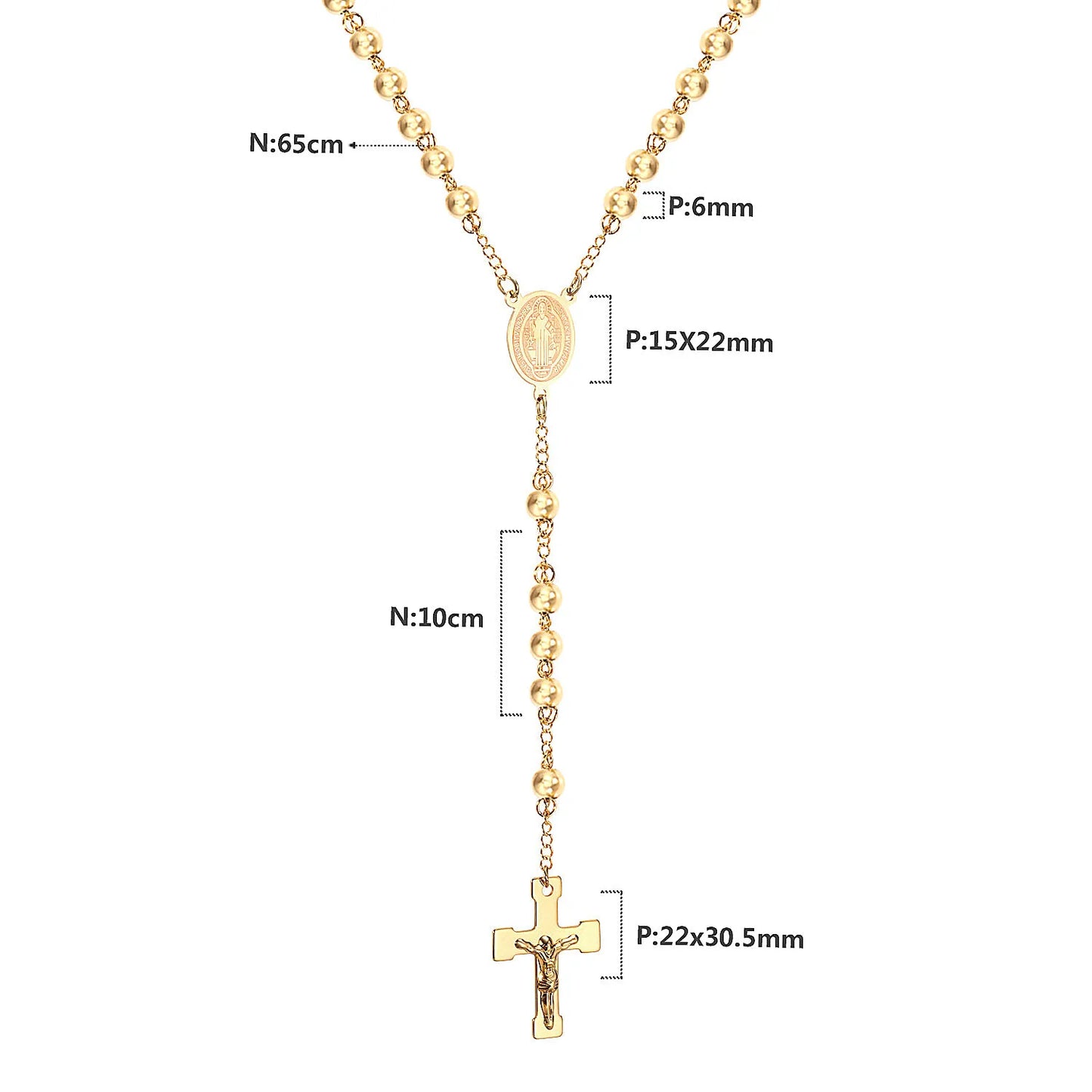 LUXUSTEEL Stainless Steel Long Necklace Virgin Mary Cross Pendant with 35cm+15cm Extender Bead Chain Jewelry