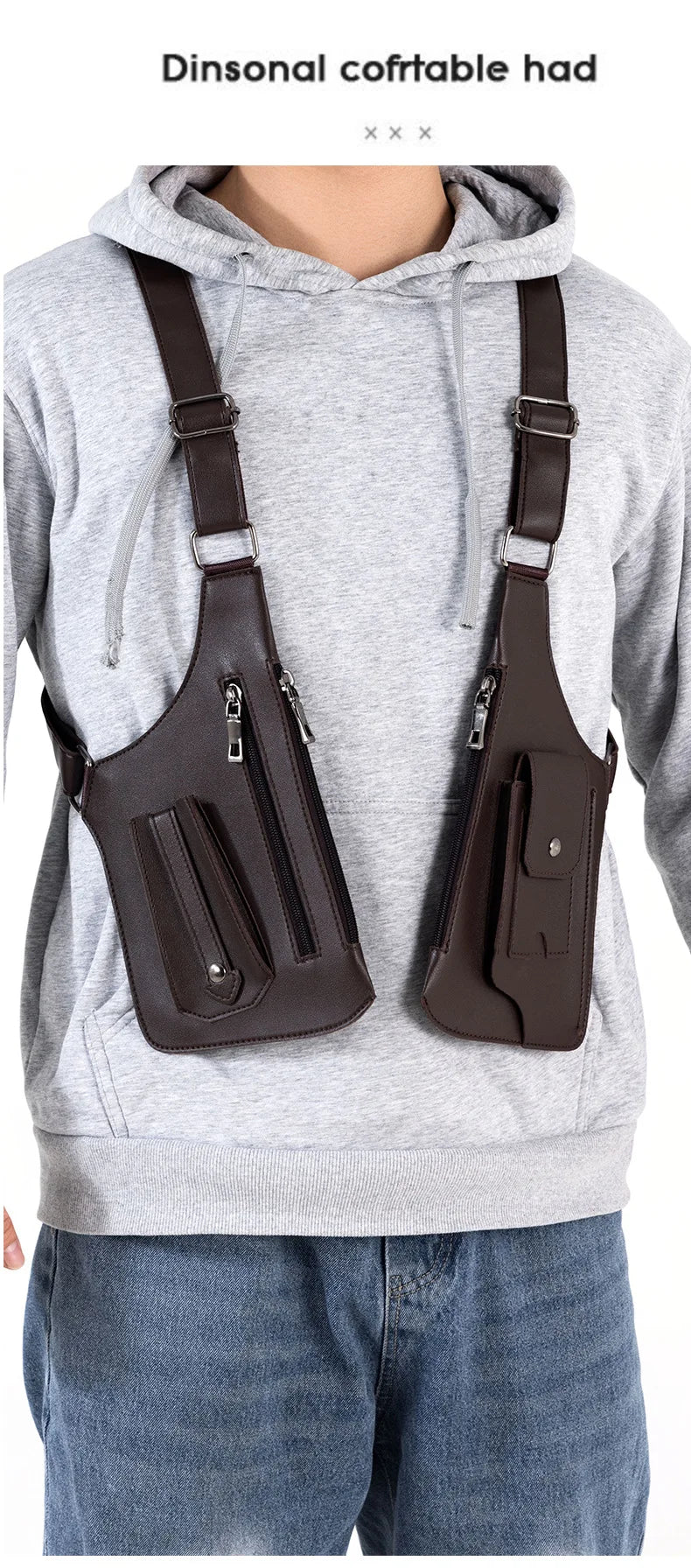 Luxury Design Men's Tactical Vest Bag High Quality PU Leather Man Chest Bag Phone Pouch Vintage Design Underarm Back Pack Bags