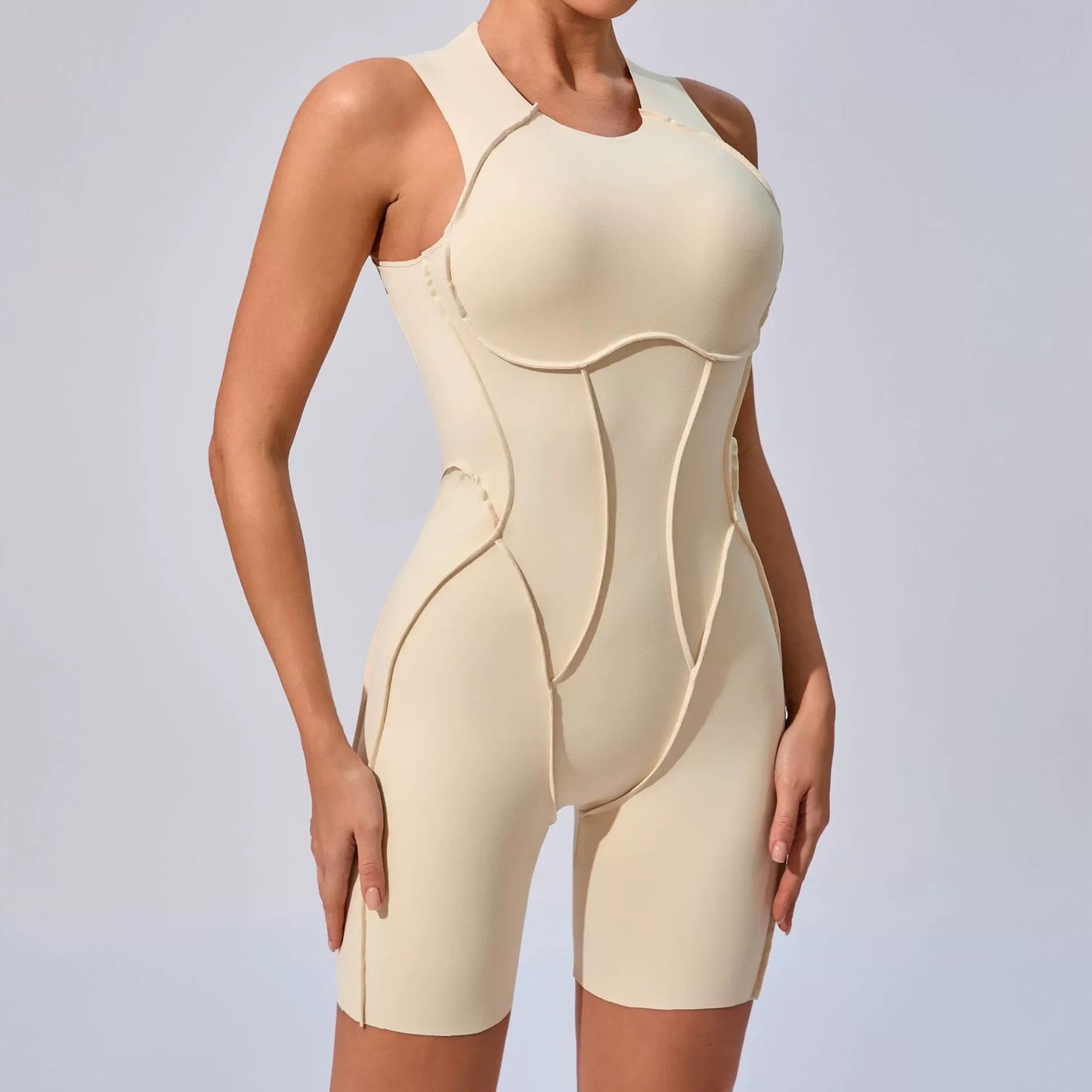 New Summer Stitching Color Backless Yoga Jumpsuits With Chest Pads Women Sleeveless Sports Bodysuit Hip Lifting Workout Overalls