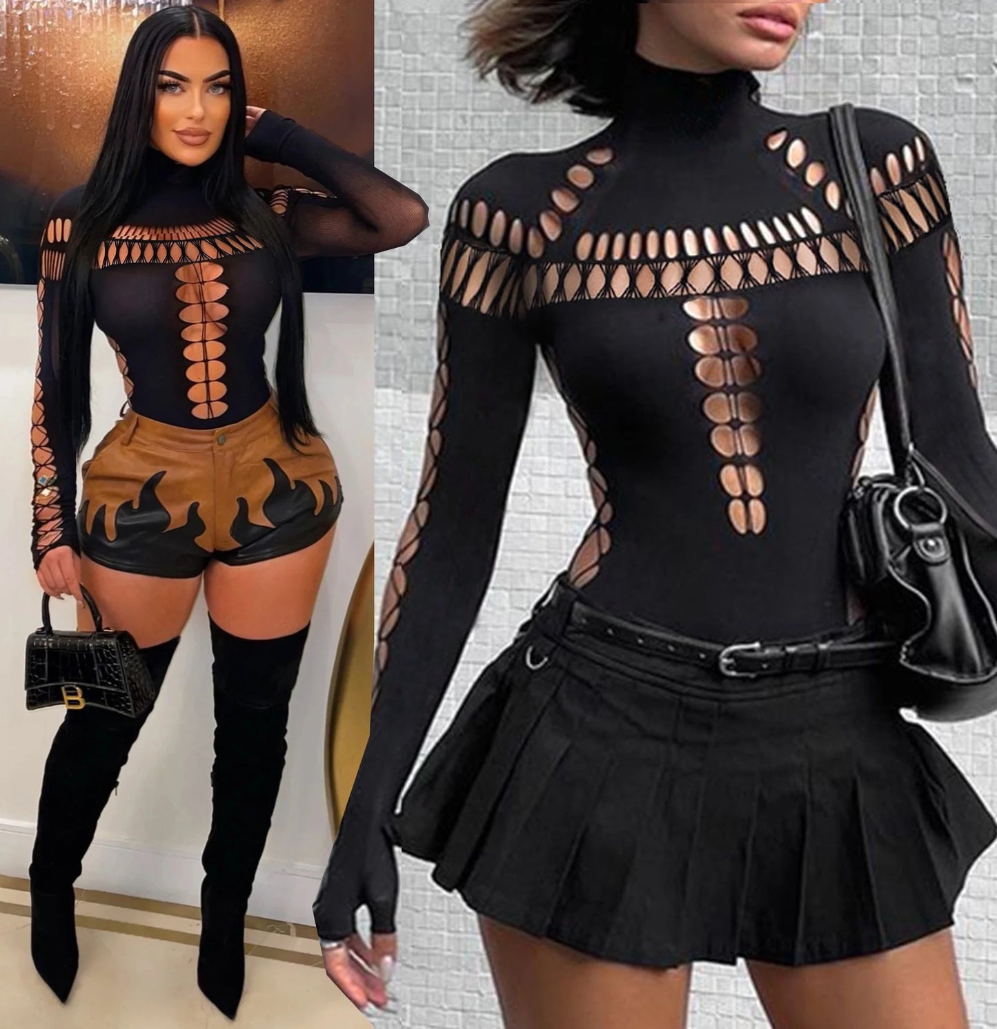 Sexy solid color Plain hollow out jumpsuit hollow out Open chest sexy curves nightclub party fine clothes bodysuit jumpsuits