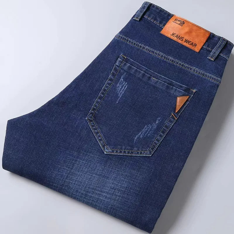 New Men Light Luxury Stretch Slim Fit Pants Comfortable Soft Business Fashion Straight Casual Denim Trousers Male Brand Clothing