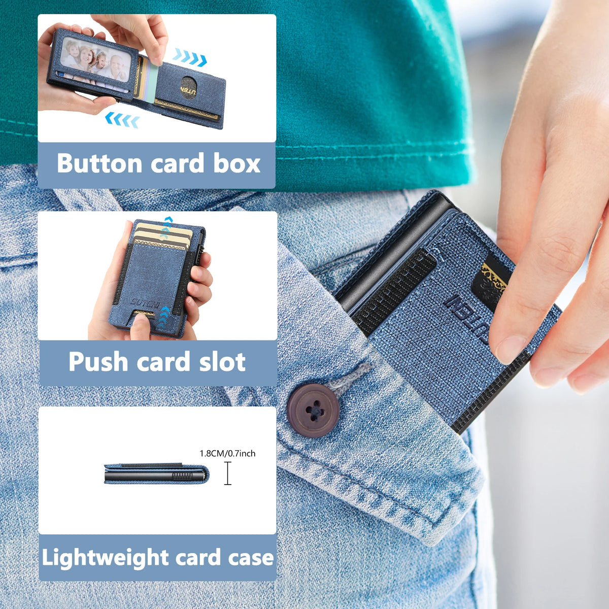 SUTENI Faux Leather Card Slot Wallet Flip Cover Unisex Card Box Pressing The Button Automatically Ejects The Card