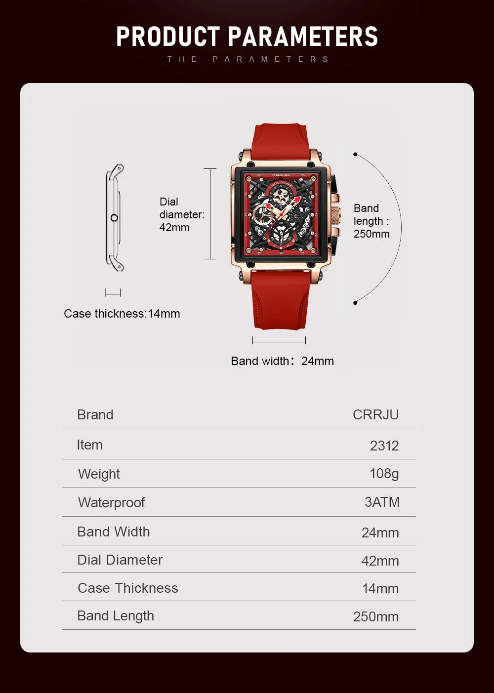 CRRJU Modische Sportuhren mit großem Zifferblatt, einzigartiges rechteckiges, hohles Design, Quarz-Armbanduhren mit Chronograph, automatisches Datum