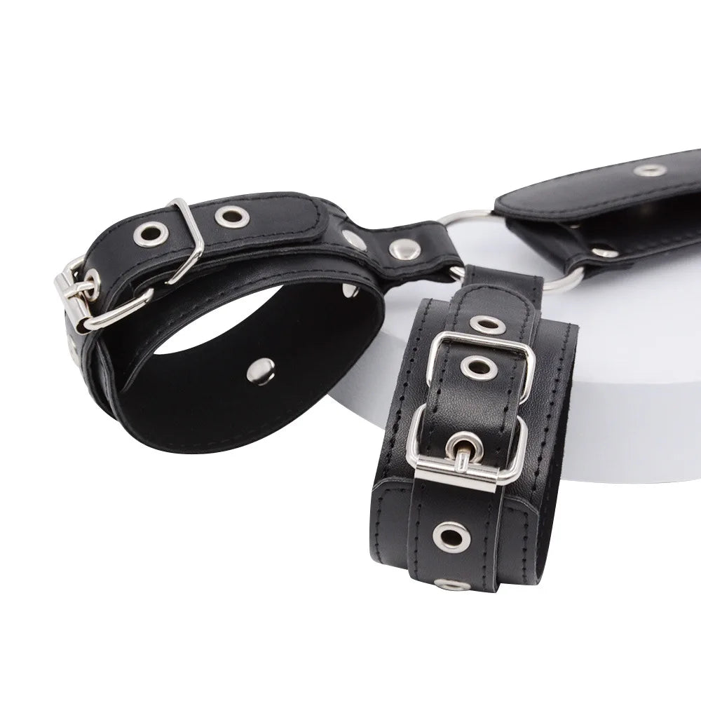 B*ndage R*straint Kit Adjustable Collar & Wrist Cuffs Durable PU Leather Fetish Play Set for Adult Couples