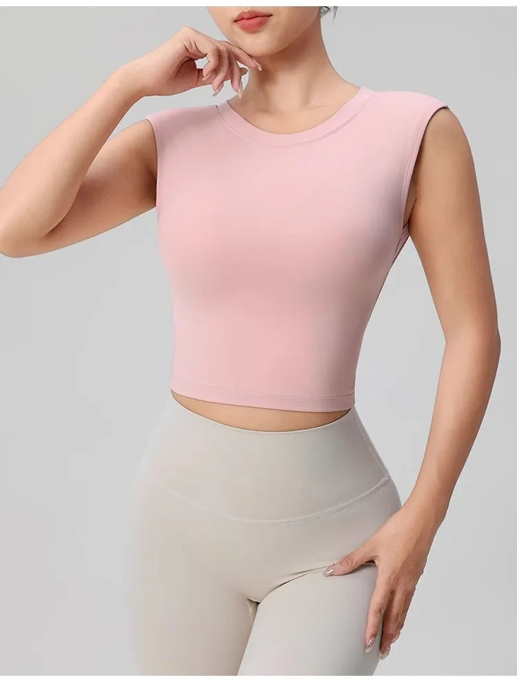 Women's Backless Fitness Clothes with Fixed Chest Pad Beautiful Top Short Sleeve Dance Sport  T-Shirt Yoga Wear