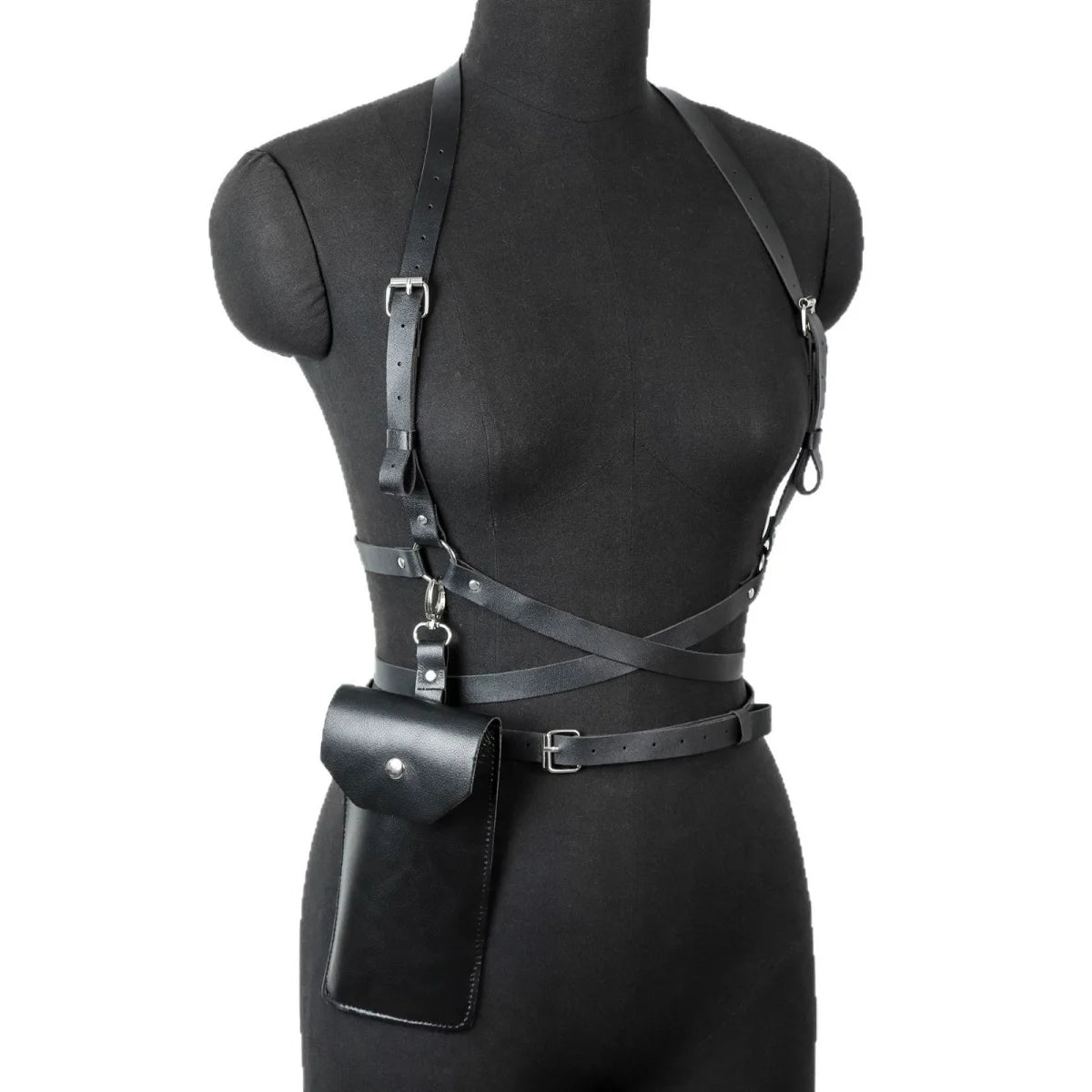 Women Faux Leather Set Steampunk Chest Harness Belt + Thigh Holster Medieval Pirate Cosplay Costume Accessories Halloween