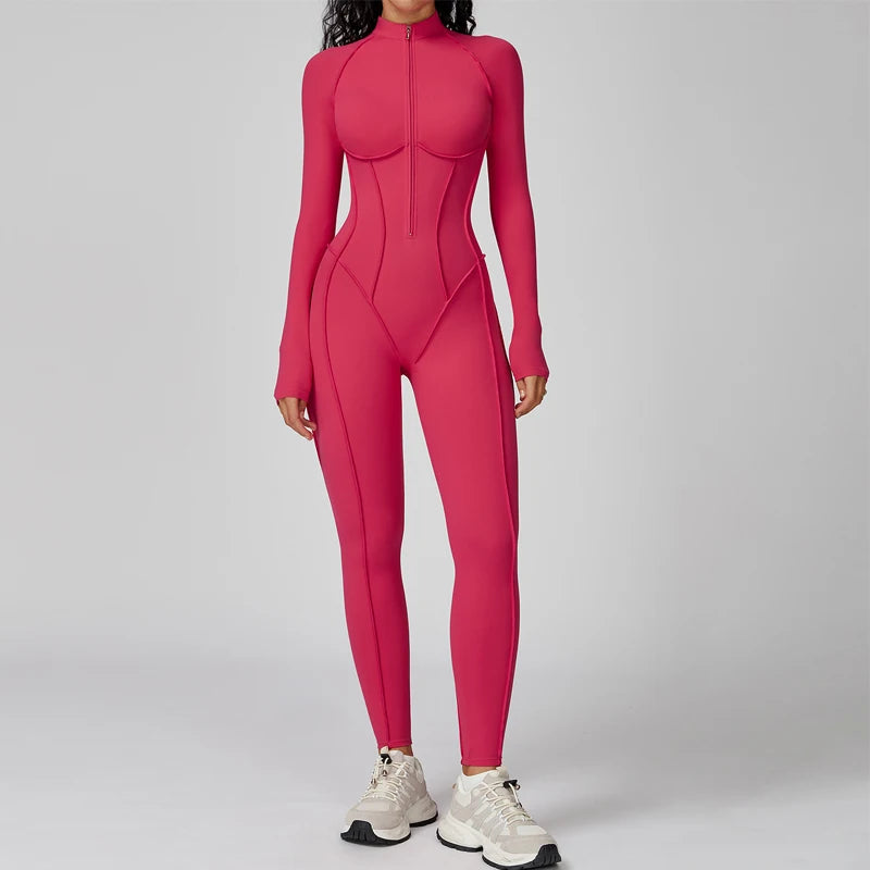 VITALINOVO Womens Running Onesie Athletic Romper Pants Long Sleeve Zip Up Hiking Outfits One Piece Workout Bodycon Jumpsuits