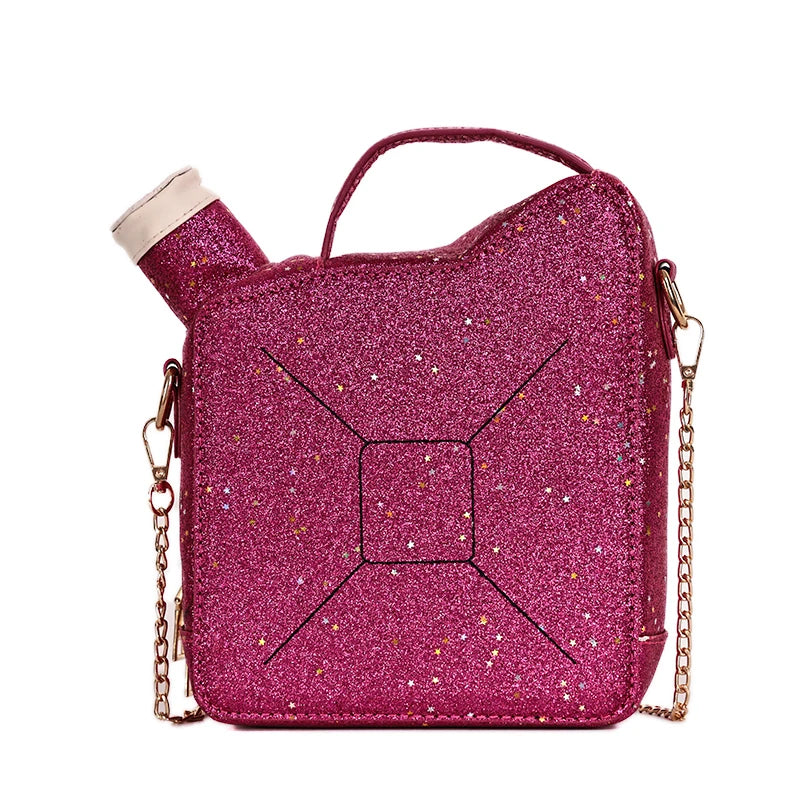 Women's PU leather fashion trend personality laser sequin embroidery letter creative oil bottle bag single room crossbody bag