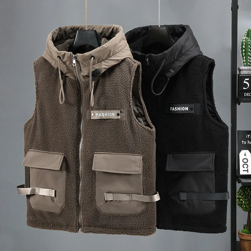 Winter-Thermo-Fleece-Weste für Herren, modisch, mehrere Taschen, warme Weste für Männer, lässige beheizte Weste für Männer, Winter, Radfahren, warm, Übergröße