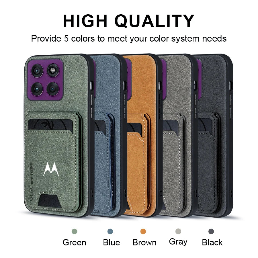 Business Luxury Sheepskin Leather Case For Motorola Signature Edge 60 70 Fusion Plus Pro Card Holder Magnetic Stand Phone Cover