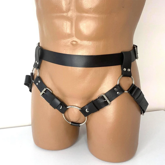 Gothic Punk PU Leather Thigh Waist Harness For Men Adjustable Strap Decor For Club Stage Rave Festival Performance Outfit