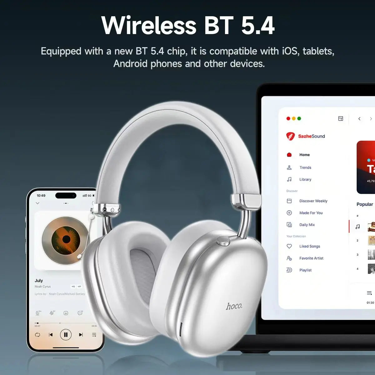 HOCO W35 Max ANC Noise Reduction Bluetooth Headphones Volume Control Over Ear Wireless Headsets 90H Use Time Earphones Universal