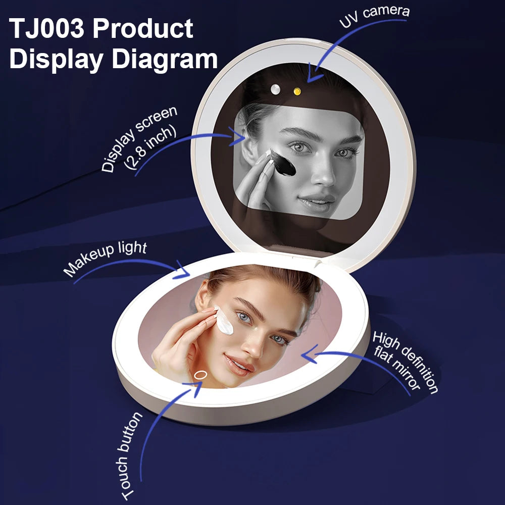 TENGMIR UV Smart Sunscreen Makeup Mirror Sunscreen detection mirror UV mirror sunscreen Testing Portable LED light makeup mirror