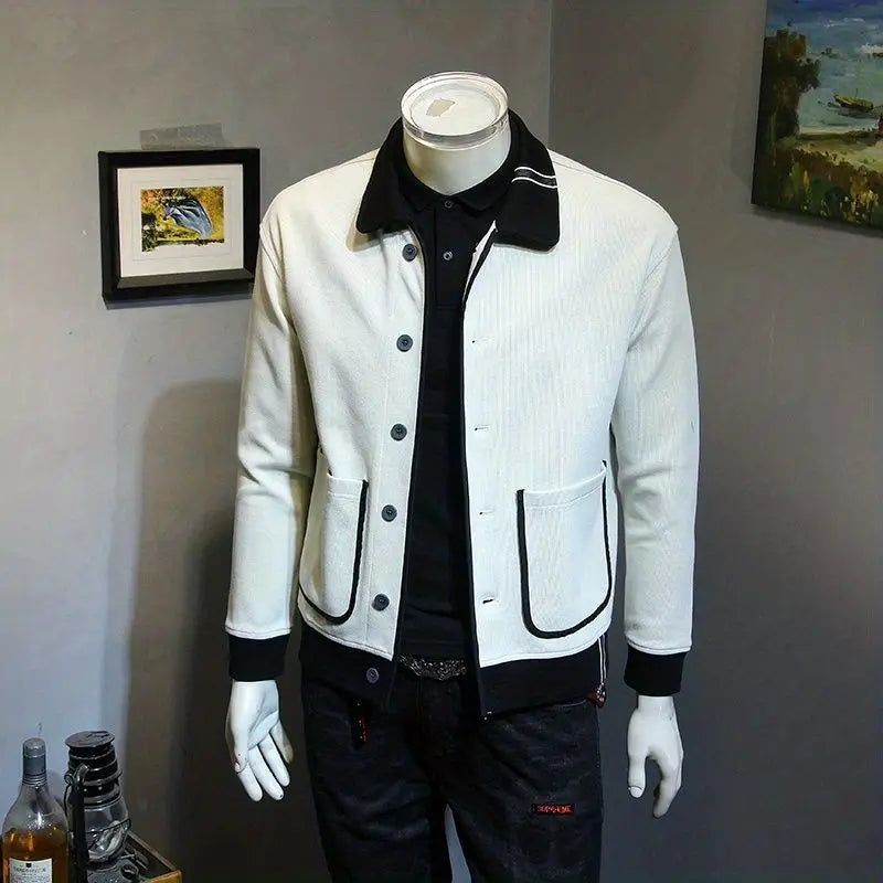 Autumn and Winter New Casual Lapel Jacket Korean Version Slim Fit Knitted Cardigan Jacket Trendy and Handsome Men's Clothing