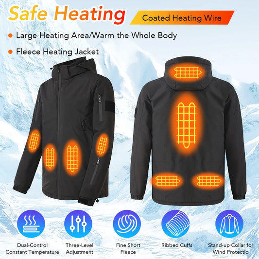 New Intelligent Heating Jacket Men 8 Area USB Electric Heated Hooded Coat Washable Windproof Warm Outdoor Jacket USB Charging