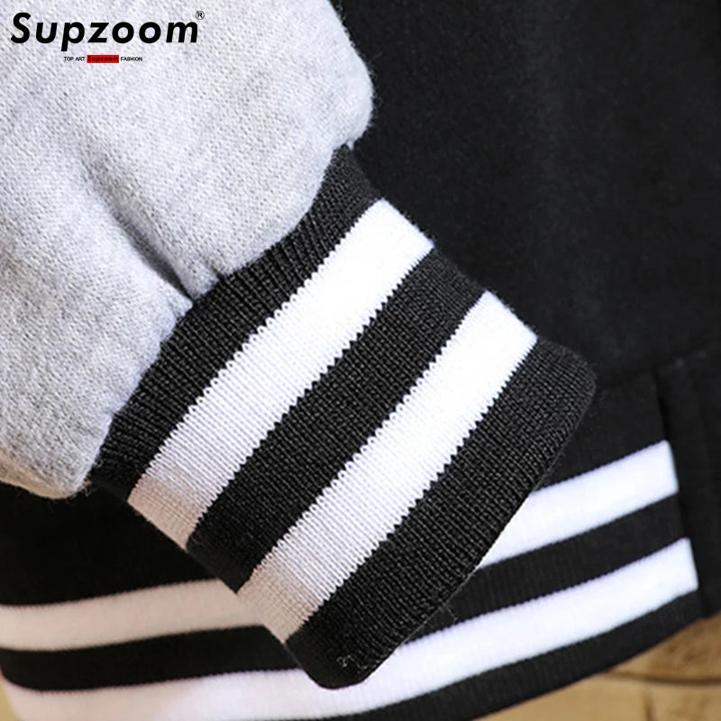 Supzoom New Arrival Letter Rib Sleeve Cotton Top Fashion Logo Single Breasted Casual Bomber Baseball Jacket Loose Cardigan Coat
