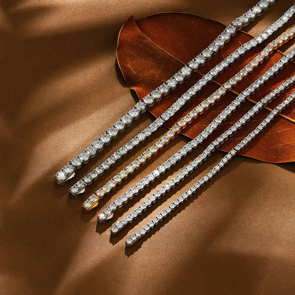 ATTAGEMS 4.0mm 5.0mm DVVS1 Pass Diamond Test Round Cut Moissanite Tennis Bracelet White Gold Plated 925 Silver Jewelry for Women