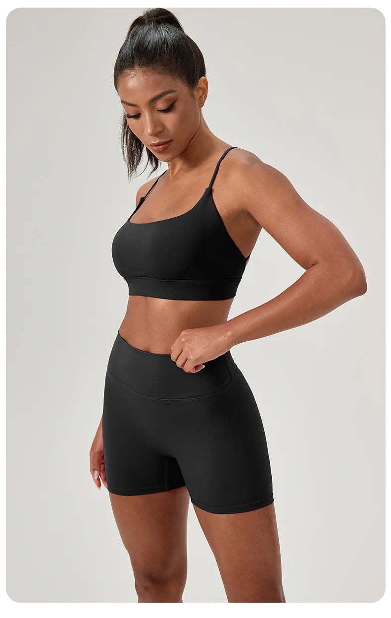 Yoga suit set, sexy back, sports bra, high waist, hip lifting, tight shorts, running and fitness two-piece set Women' Yoga sets