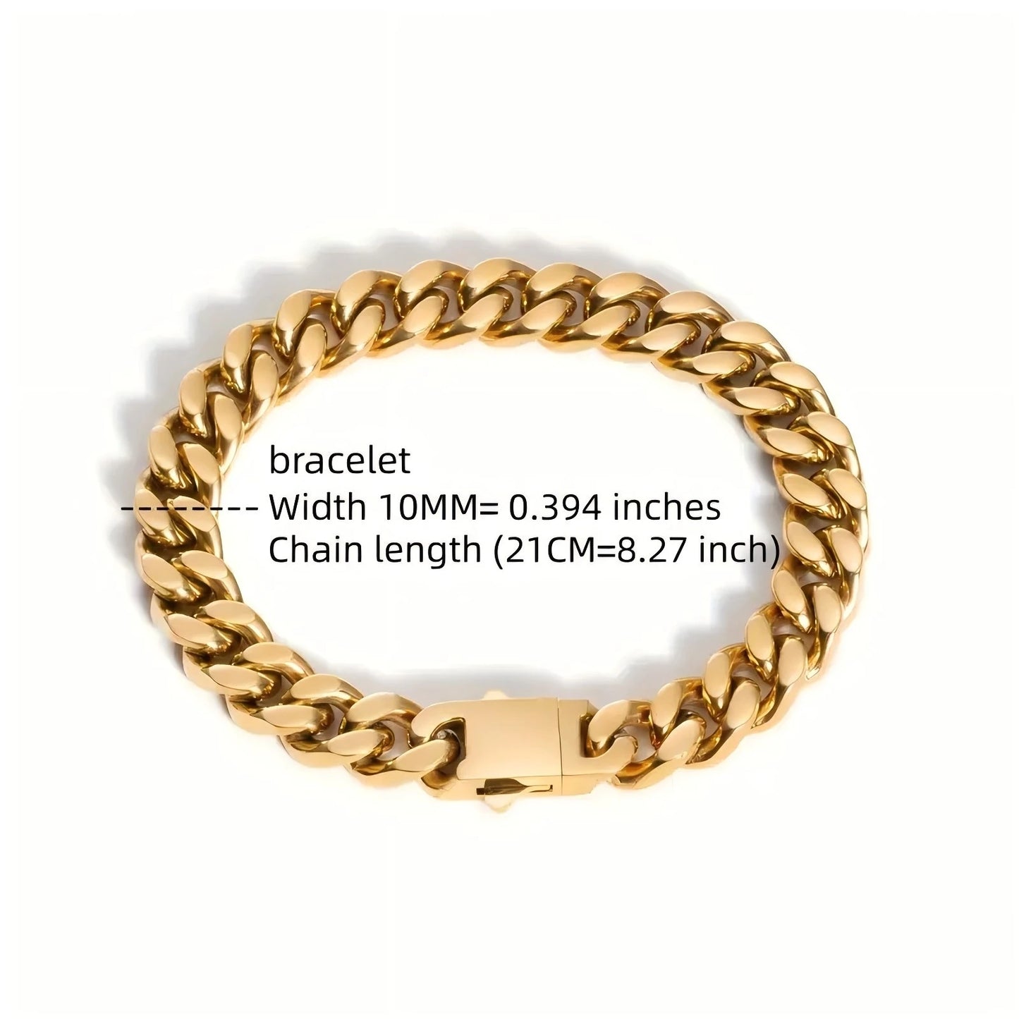 Stainless steel, 12mm gold-plated, necklace and hip-hop bracelet kit from the Cuban chain in Miami, gifts for men and women