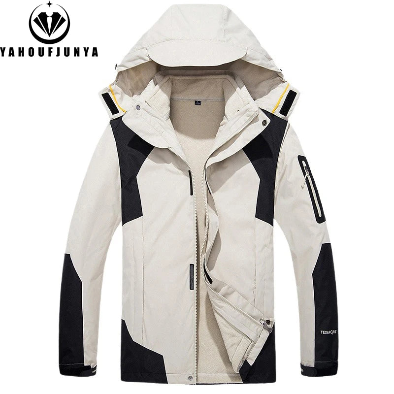 Winter Men Triple Windbreak Thick Warm Removable Hooded Jacket Men Autumn Hiking Outdoor Travel Camping Skiing Jacket Coat Male
