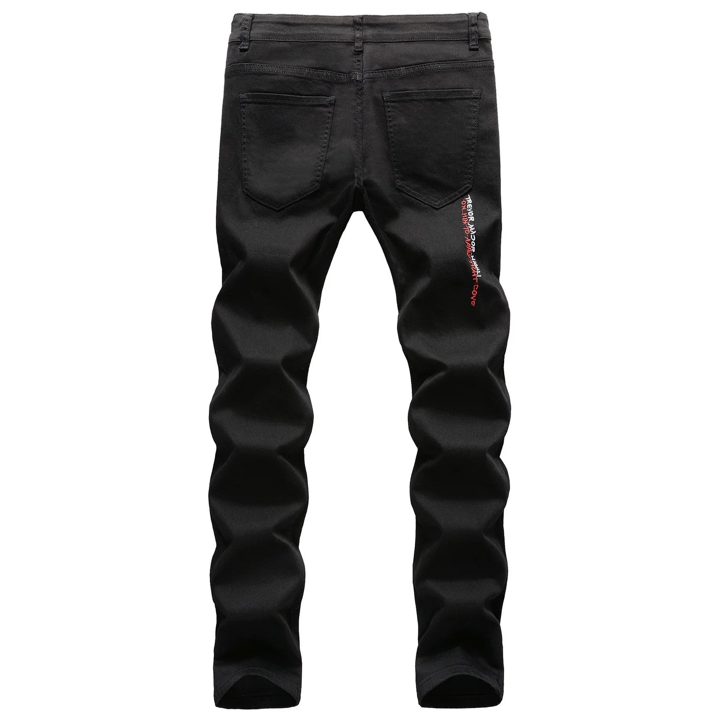 Fashion Embroidery Letters White Skinny Jeans Trousers Men Hip Hop Punk Casual Motorcycle Stretch Ripped Denim Pants Streetwear