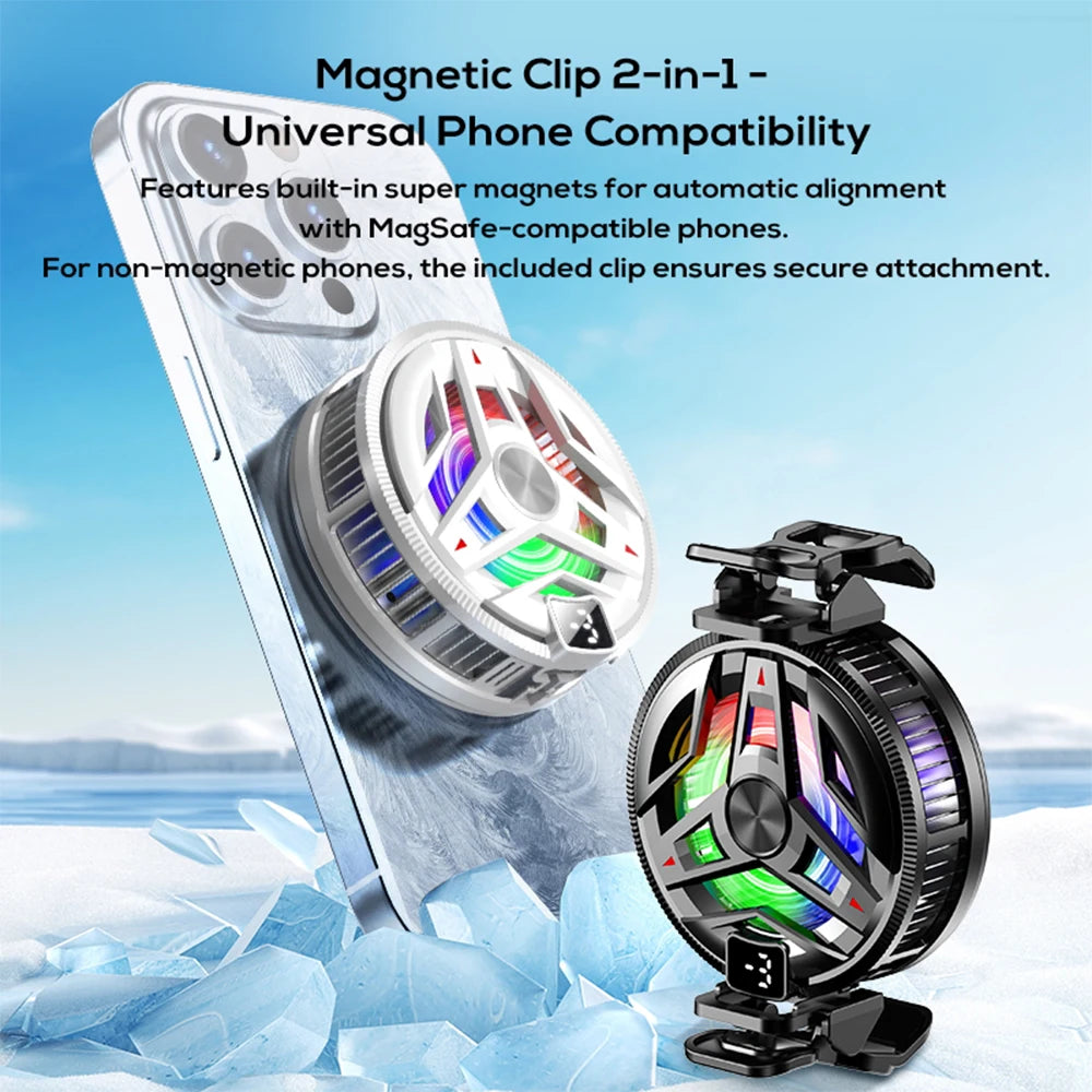 Magnetic Semiconductor Phone Cooler RGB Lights Digital DisplayCooling Fan Freeze Radiator For Gaming Tablet/Live Streaming ﻿