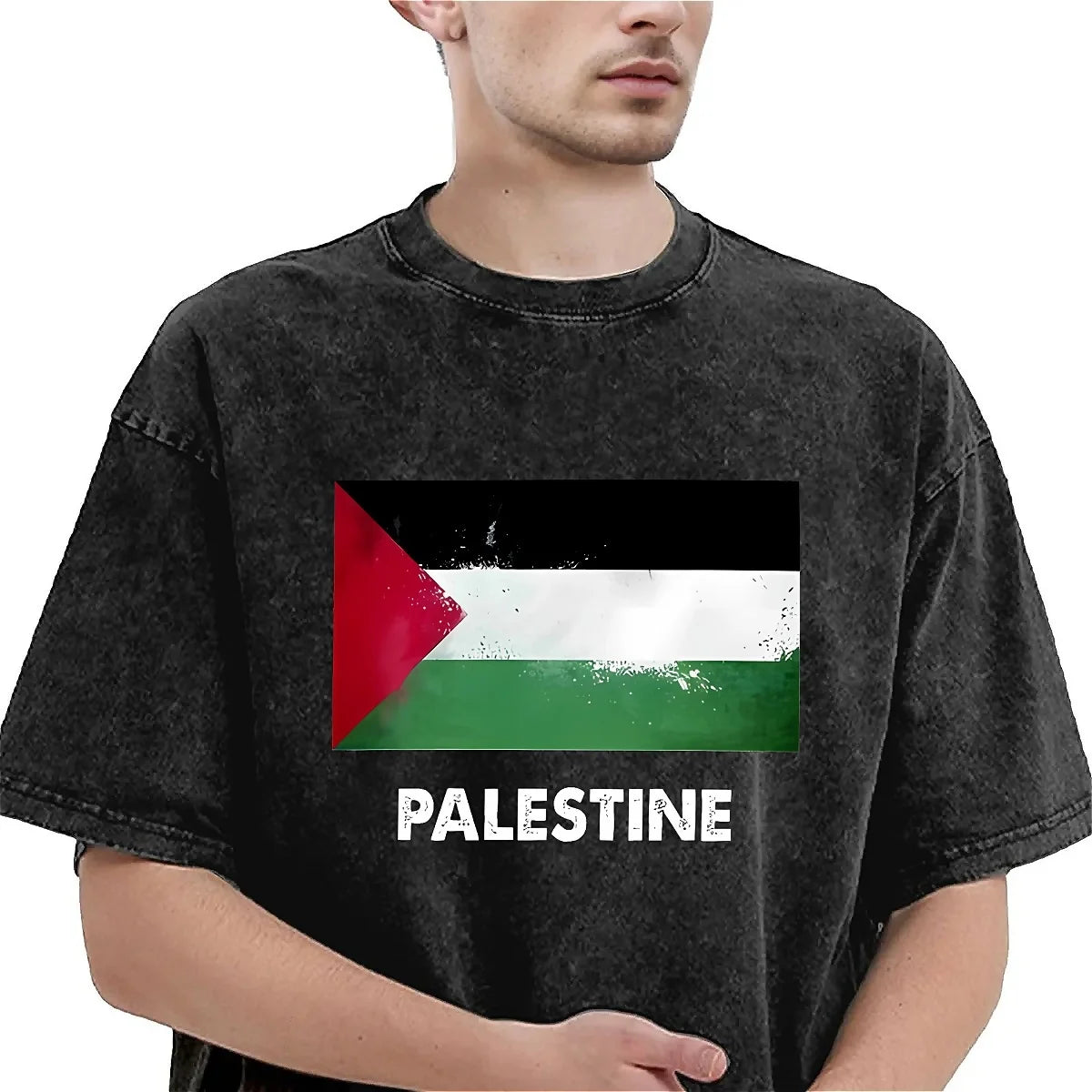 Streetwear Washed T-Shirt P-Palästina Flagge Einfache T-Shirts Palästina Hip Hop T-Shirt für Männer Frauen Strand Y2K Klassische Kleidung