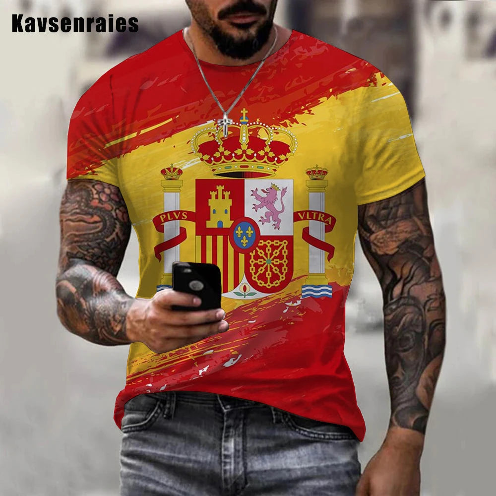 Newest Cool Summer Unisex Spain Flag 3D Print T-Shirt Men Casual Spain T-shirt Funny Short Sleeve Printing 3d Oversized T Shirt