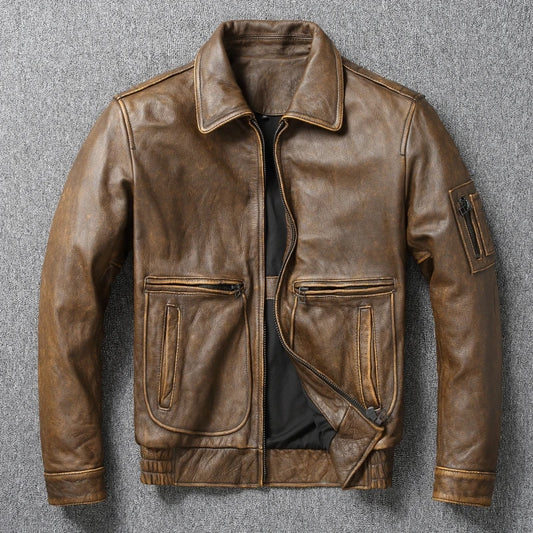 New Retro Top LayerPure Cowhide ort Bike Sle Leather Jaet Men AutumnCoat Authentic Leather Faion Urban Motorcycle Jaet