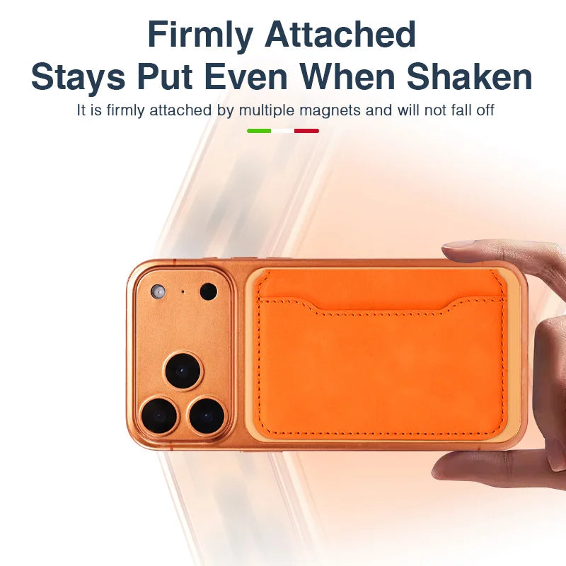 Thin Leather Wallet Magnetic Cellphone Card Holder For IPhone 16 15 14 13 18 17 Pro Max For Magsafe Bring Your Own Makeup Mirror